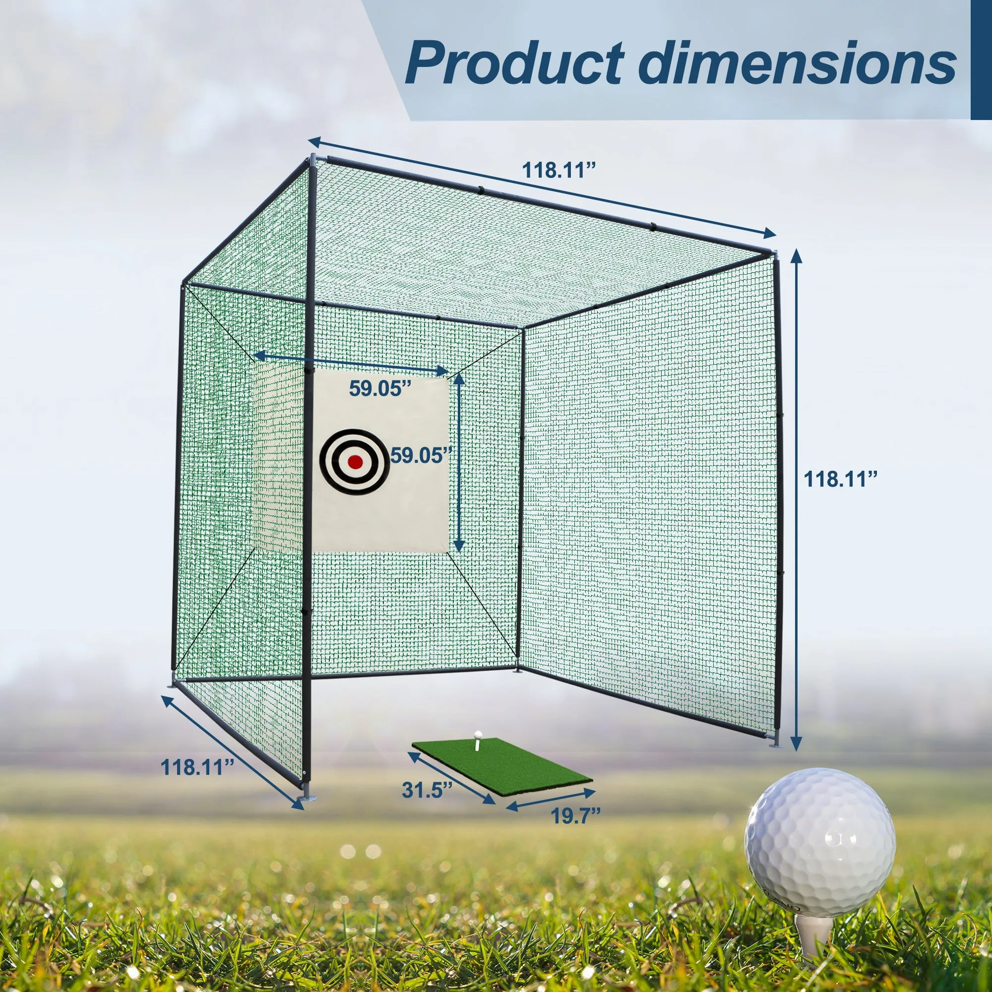 10X10ftX10ft Portable Golf Practice Cage Net - Durable & Easy Setup, Indoor/Outdoor