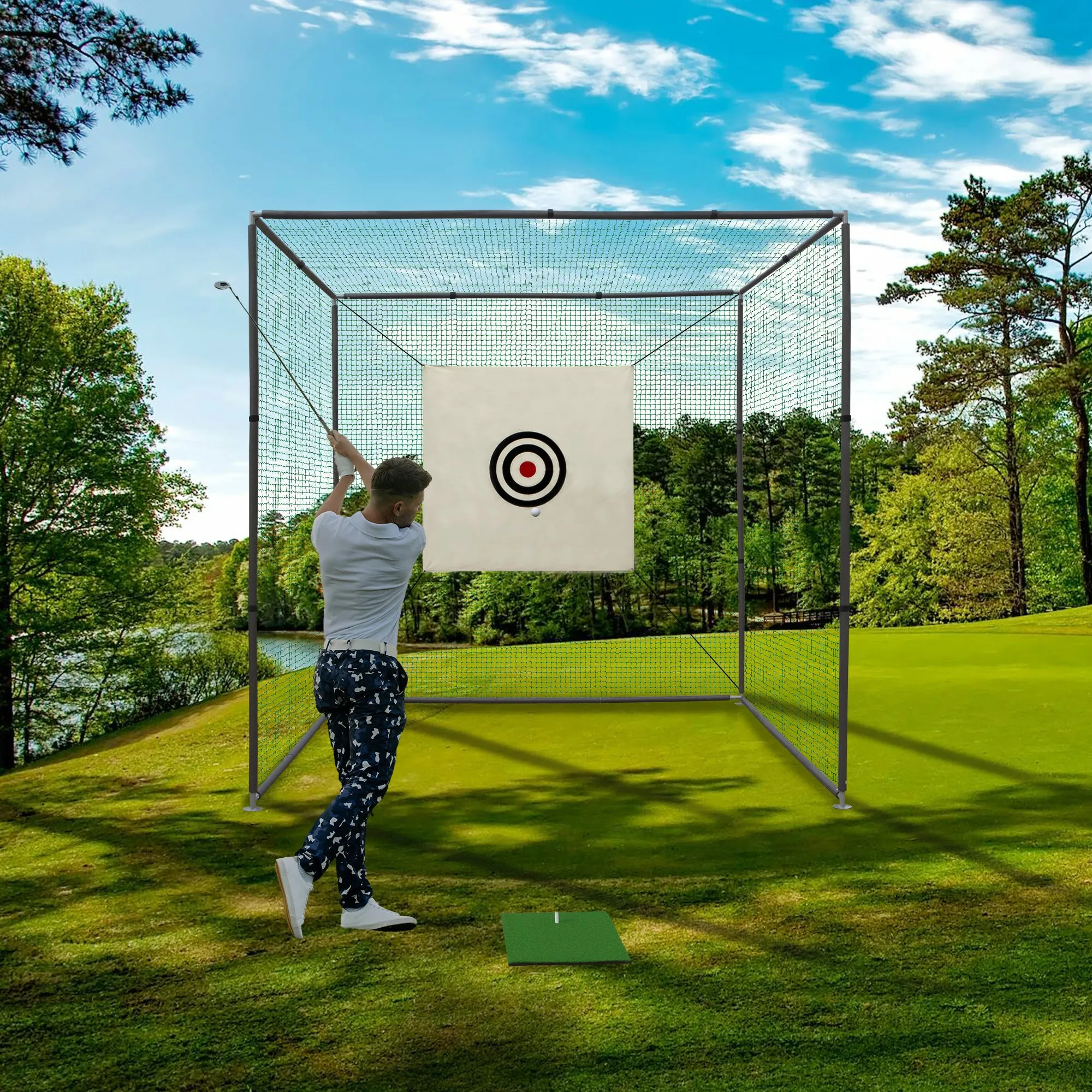 10X10ftX10ft Portable Golf Practice Cage Net - Durable & Easy Setup, Indoor/Outdoor