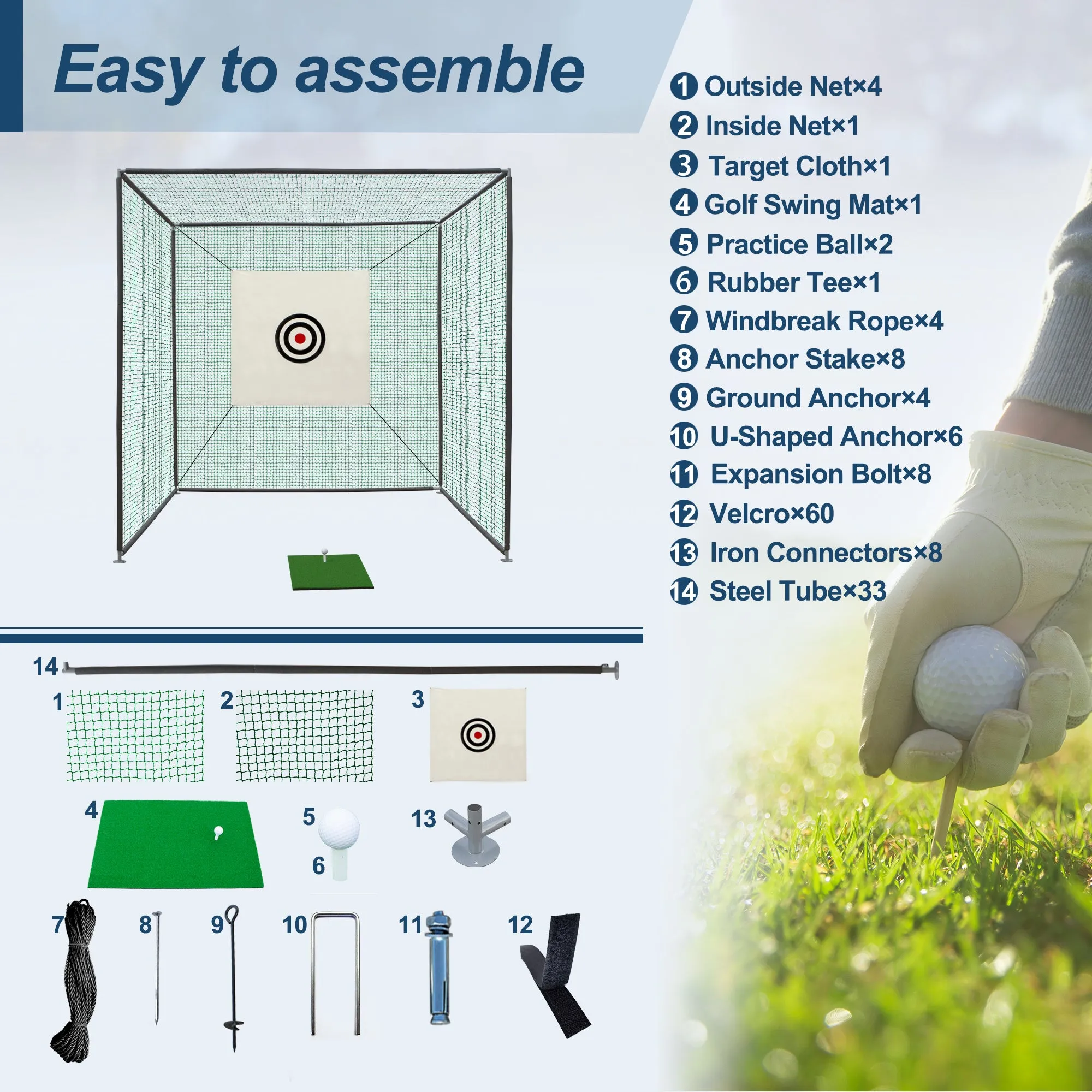 10X10ftX10ft Portable Golf Practice Cage Net - Durable & Easy Setup, Indoor/Outdoor