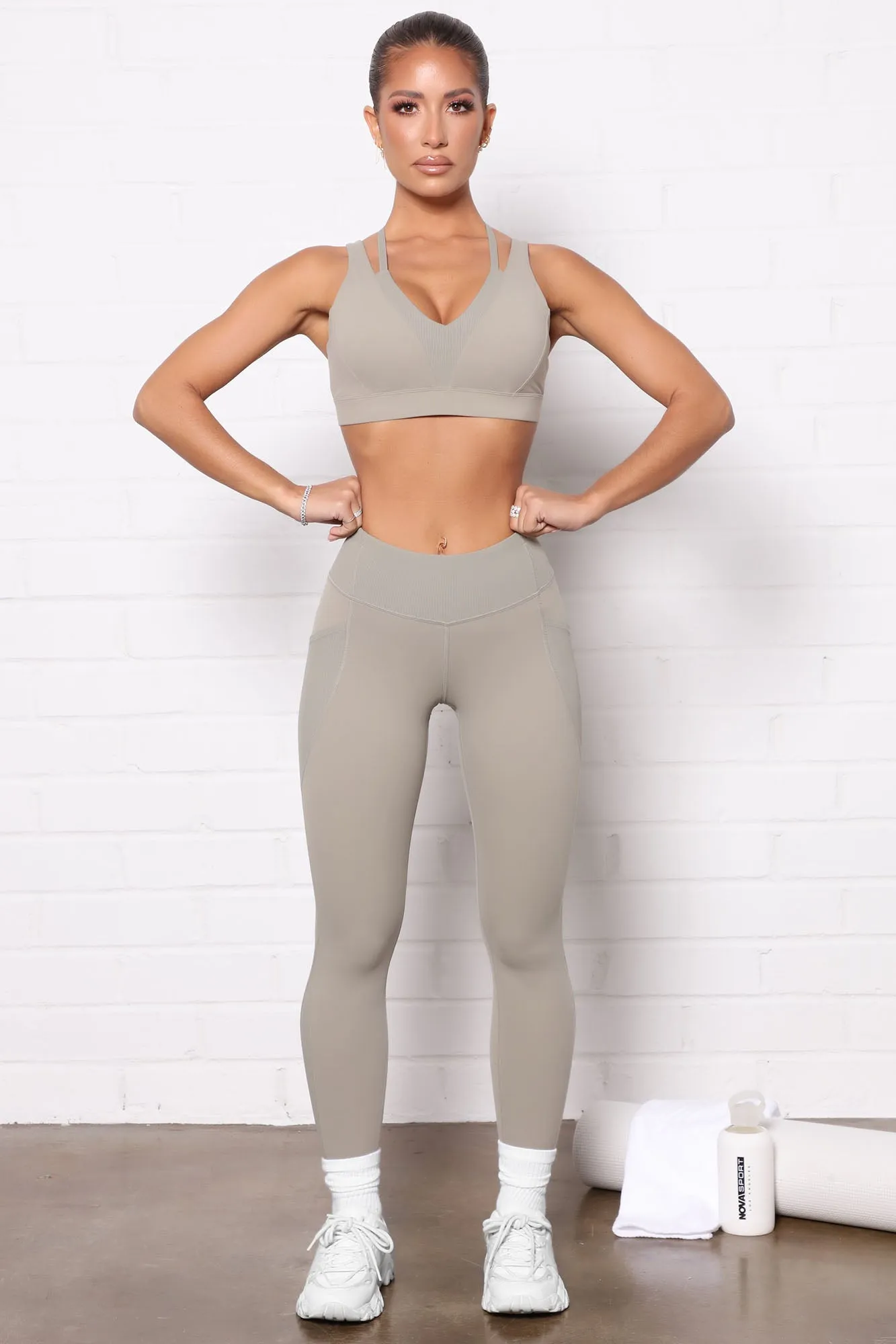 After Cardio Ribbed Active Leggings In Power Flex - Light Army