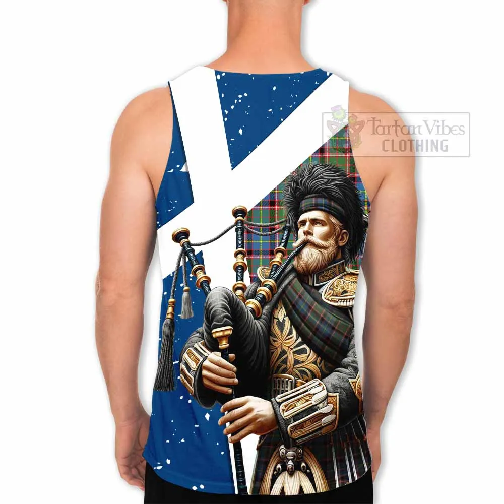 Aikenhead Tartan Men's Tank Top with Family Crest Scottish Bagpiper Vibes