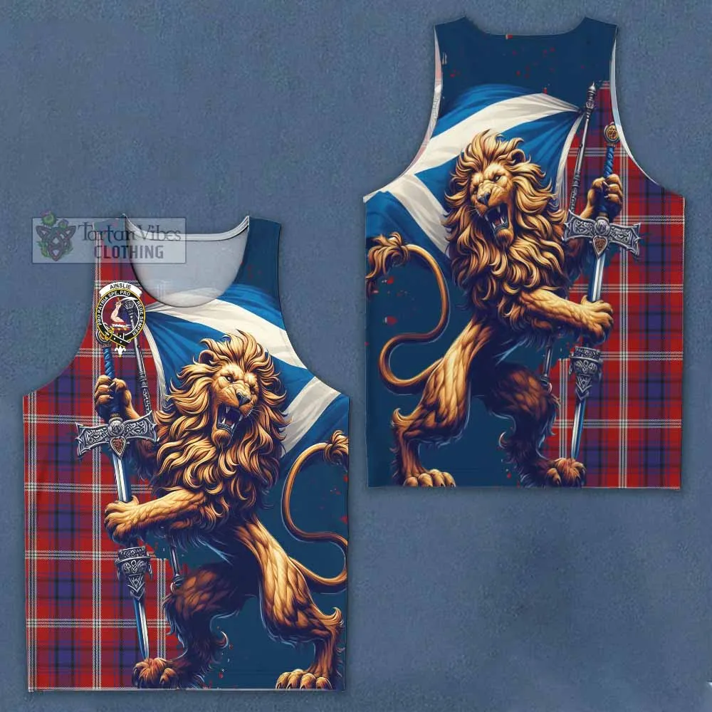 Ainslie Tartan Family Crest Men's Tank Top with Scottish Majestic Lion