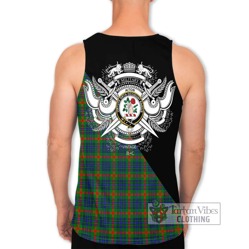 Aiton Tartan Men's Tank Top with Family Crest and Military Logo Style