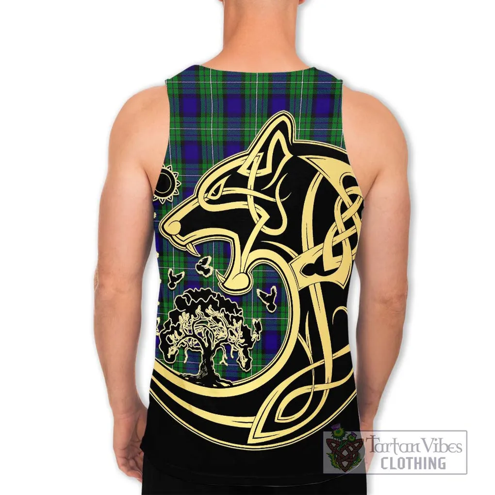 Alexander Tartan Men's Tank Top with Family Crest Celtic Wolf Style