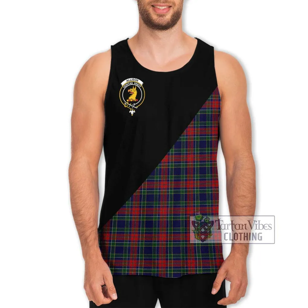 Allison Red Tartan Men's Tank Top with Family Crest and Military Logo Style