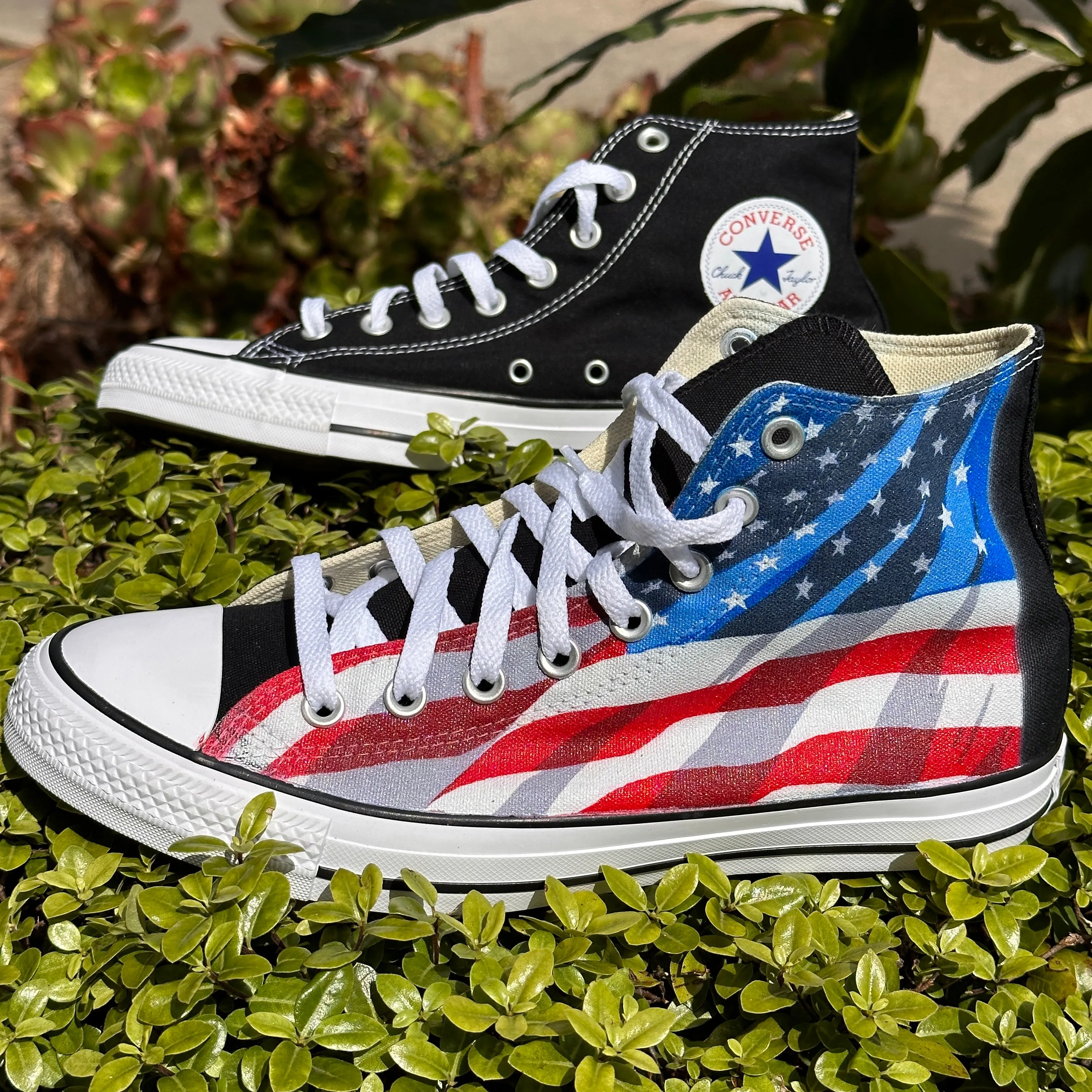 American Flag Black Converse High Top Chuck Taylor Shoes Made In USA