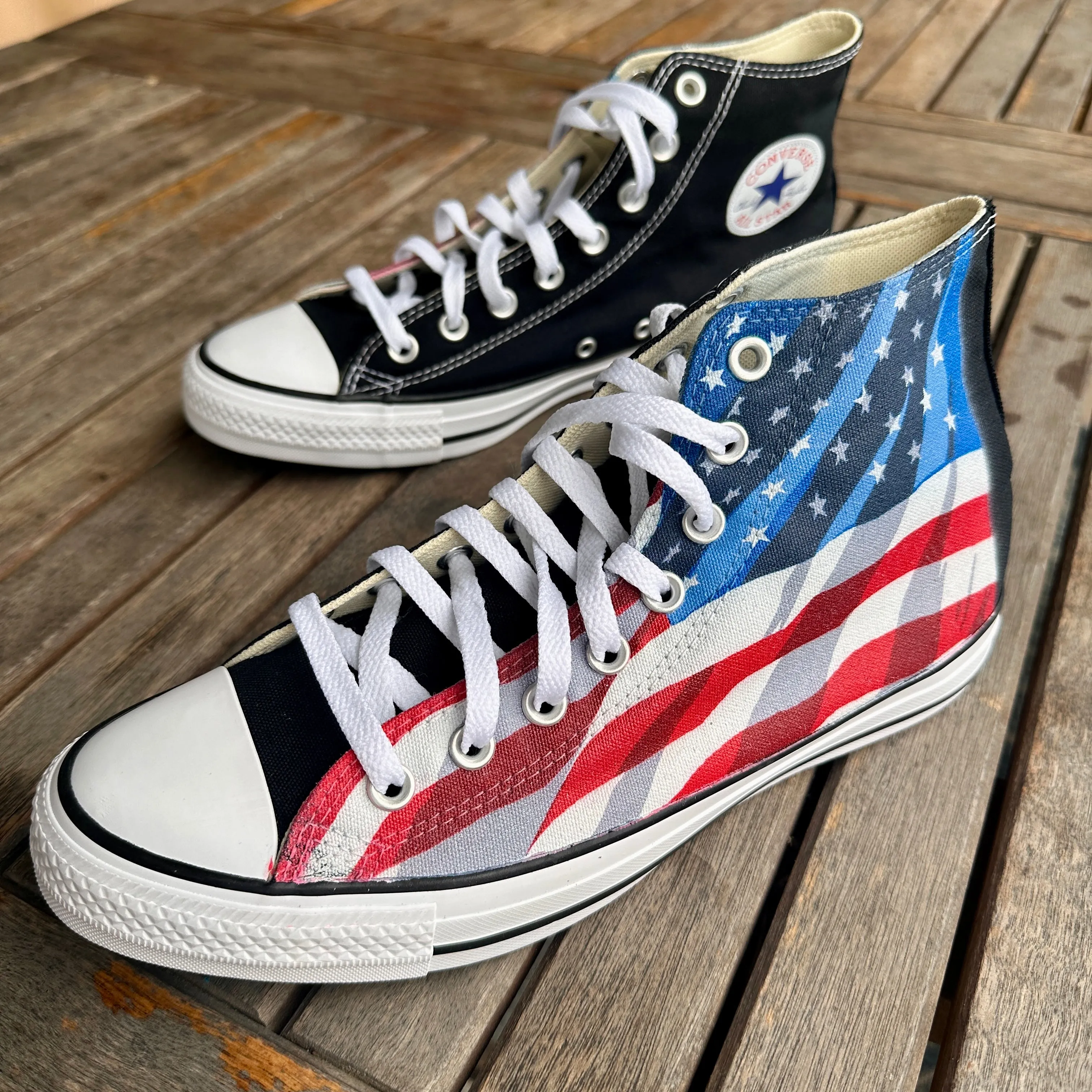 American Flag Black Converse High Top Chuck Taylor Shoes Made In USA