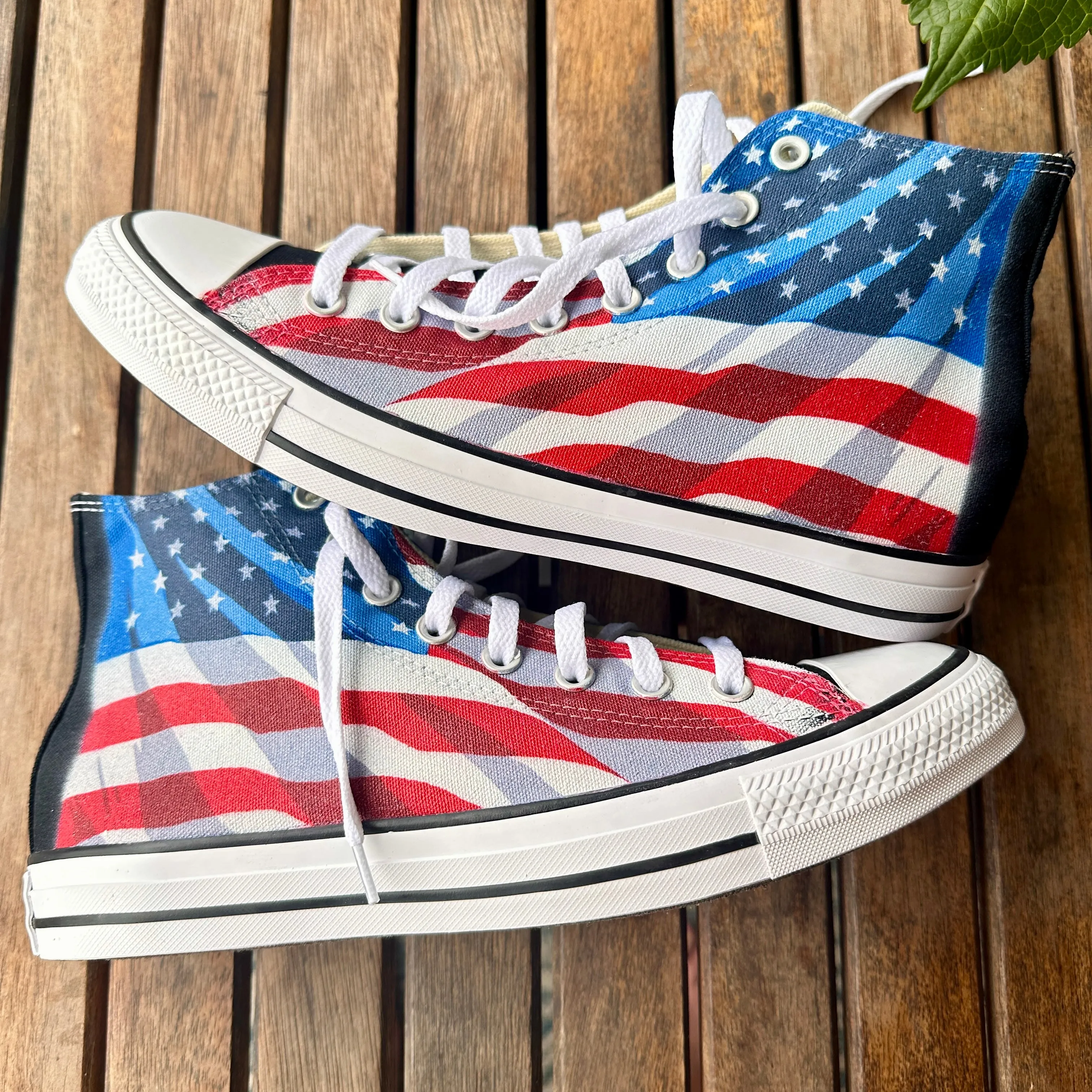 American Flag Black Converse High Top Chuck Taylor Shoes Made In USA