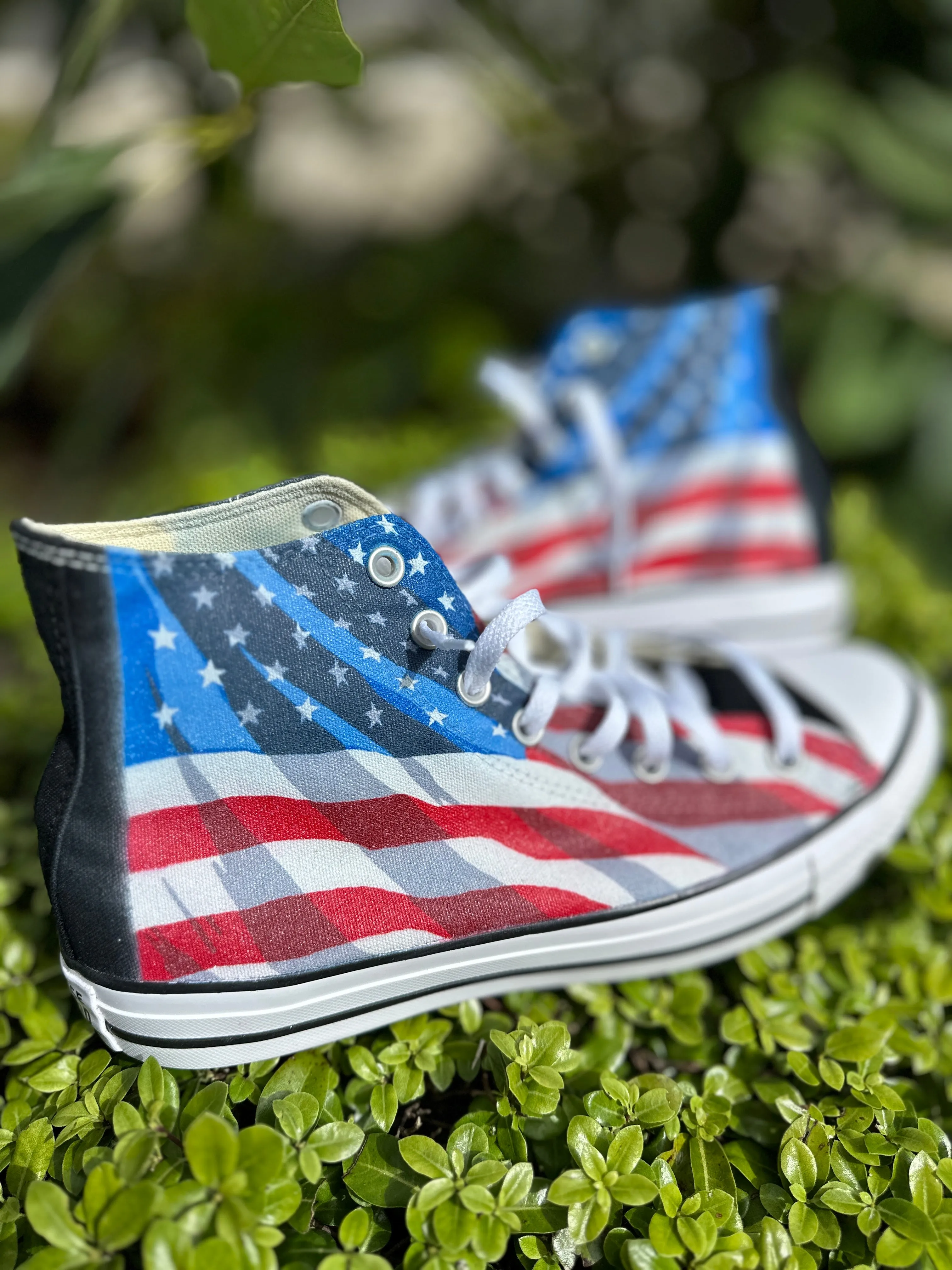 American Flag Black Converse High Top Chuck Taylor Shoes Made In USA