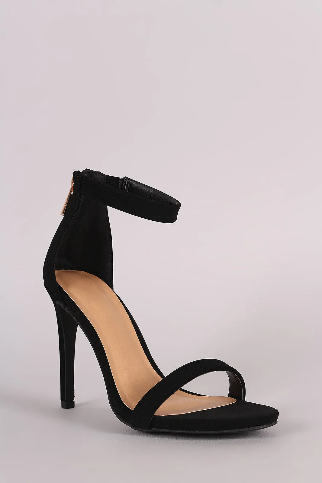 Anne Michelle Nubuck Ankle Strap Single Sole Heel