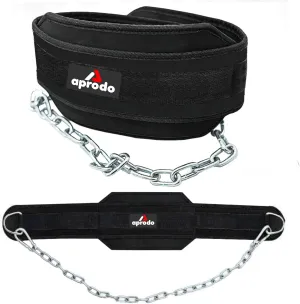 APRODO Professional Back Support DIP Belt with Steel Chain 36 INCHES Weighted Chain for DIPS Pull UPS Weight Lifting Crossfit, ONE Size FITS All (BLACK BLACK)