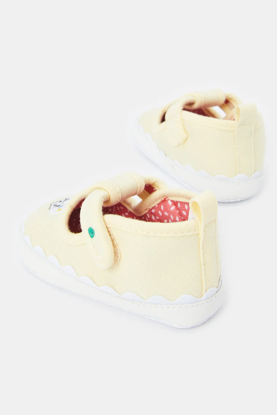 Baby Yellow Embroidered Pram Shoe