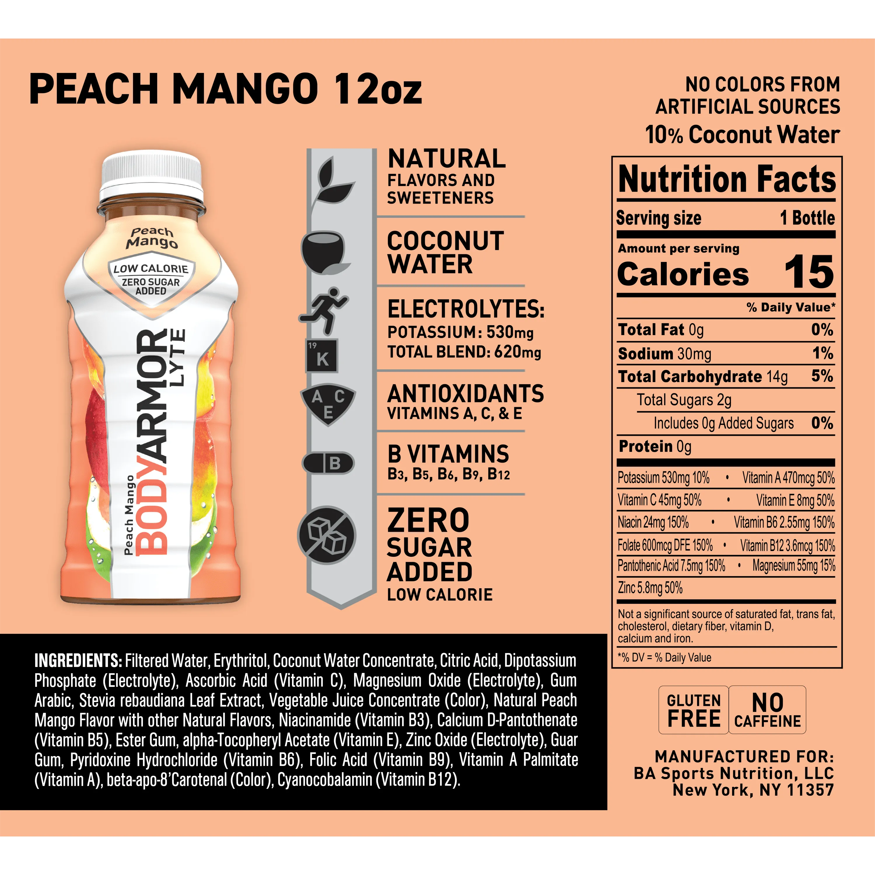 BODYARMOR LYTE Sports Drink, Peach Mango, 12 Fl. Oz., 8 count