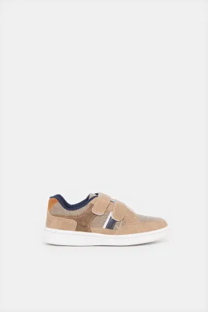 Boys Beige Material Block Sneakers