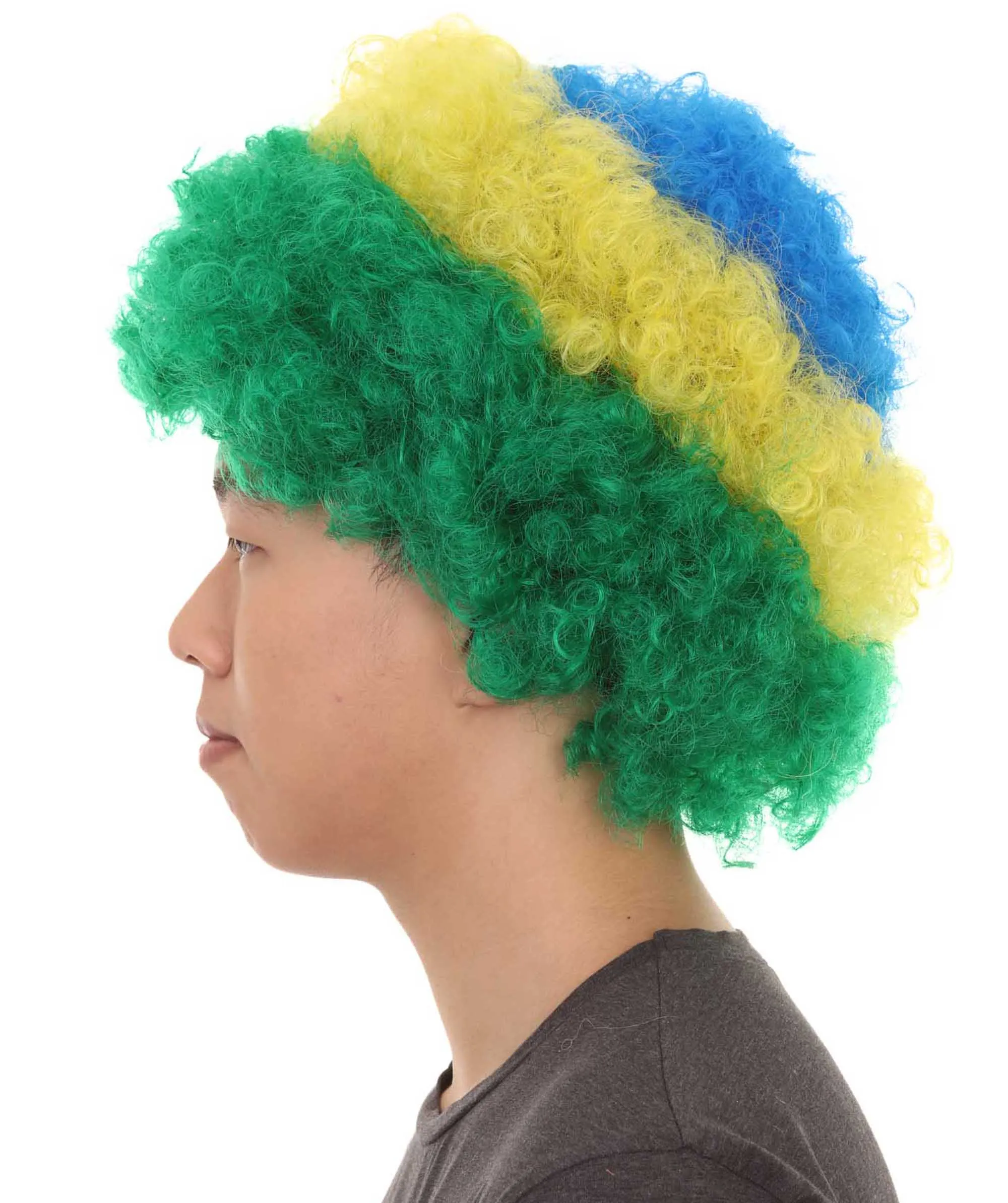 Brazil Flag Sport Afro Fun Wig | Jumbo Super Size Green Yellow Blue Wigs