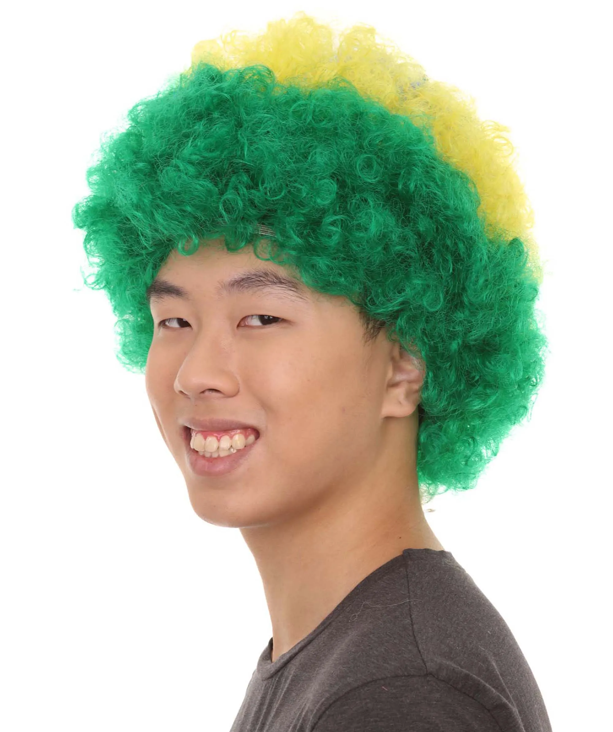 Brazil Flag Sport Afro Fun Wig | Jumbo Super Size Green Yellow Blue Wigs