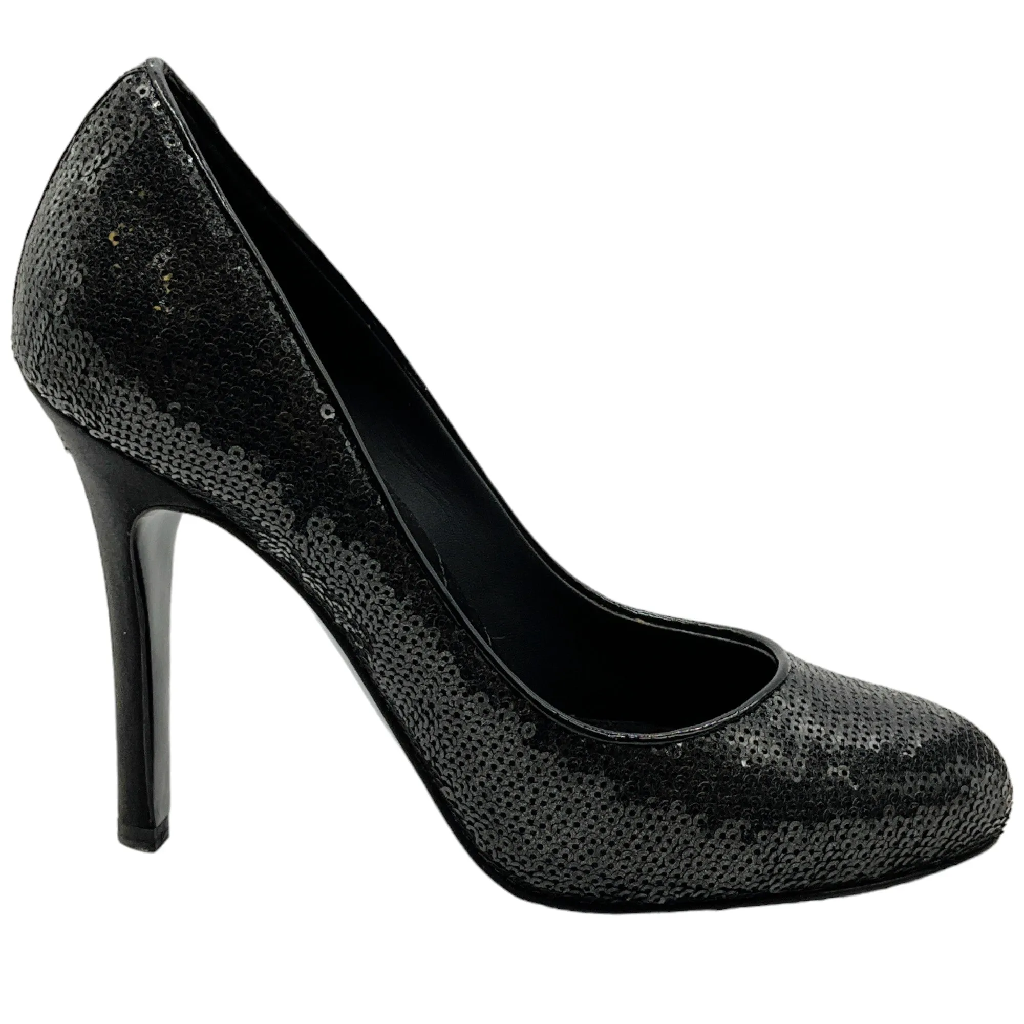 Chanel Black Sequined Pumps With Logo Heel