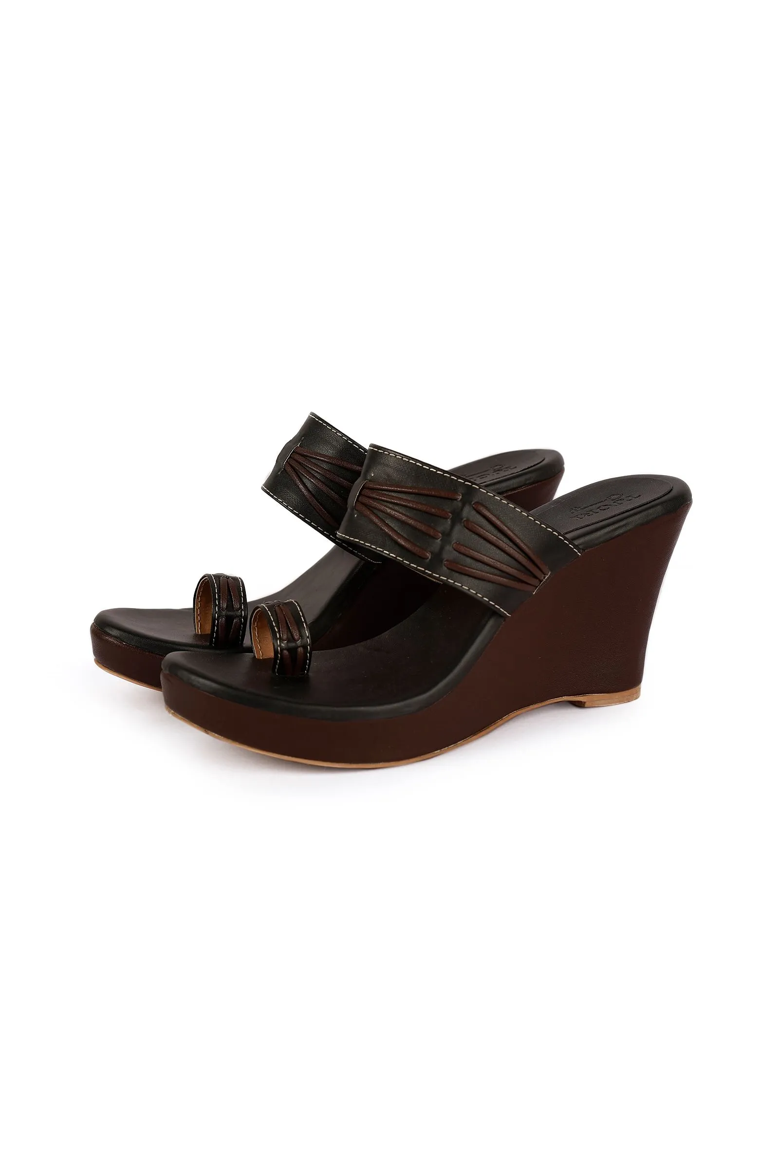 Coco Brown Vegan Leather Kolhapuri Wedges