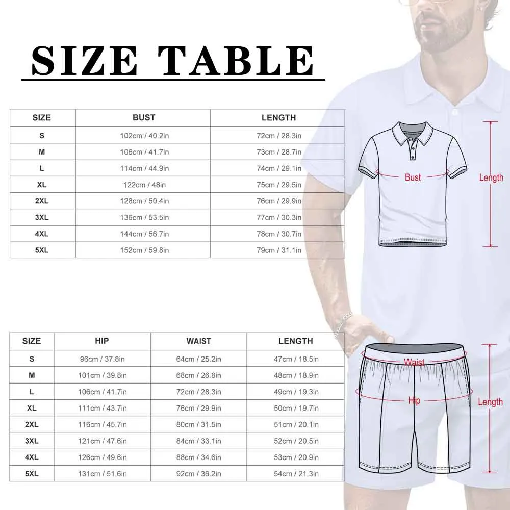 Custom Face Black Men's Polo Shirt and Shorts Set 2 Piece Summer Outfits Fashion Tracksuit Set