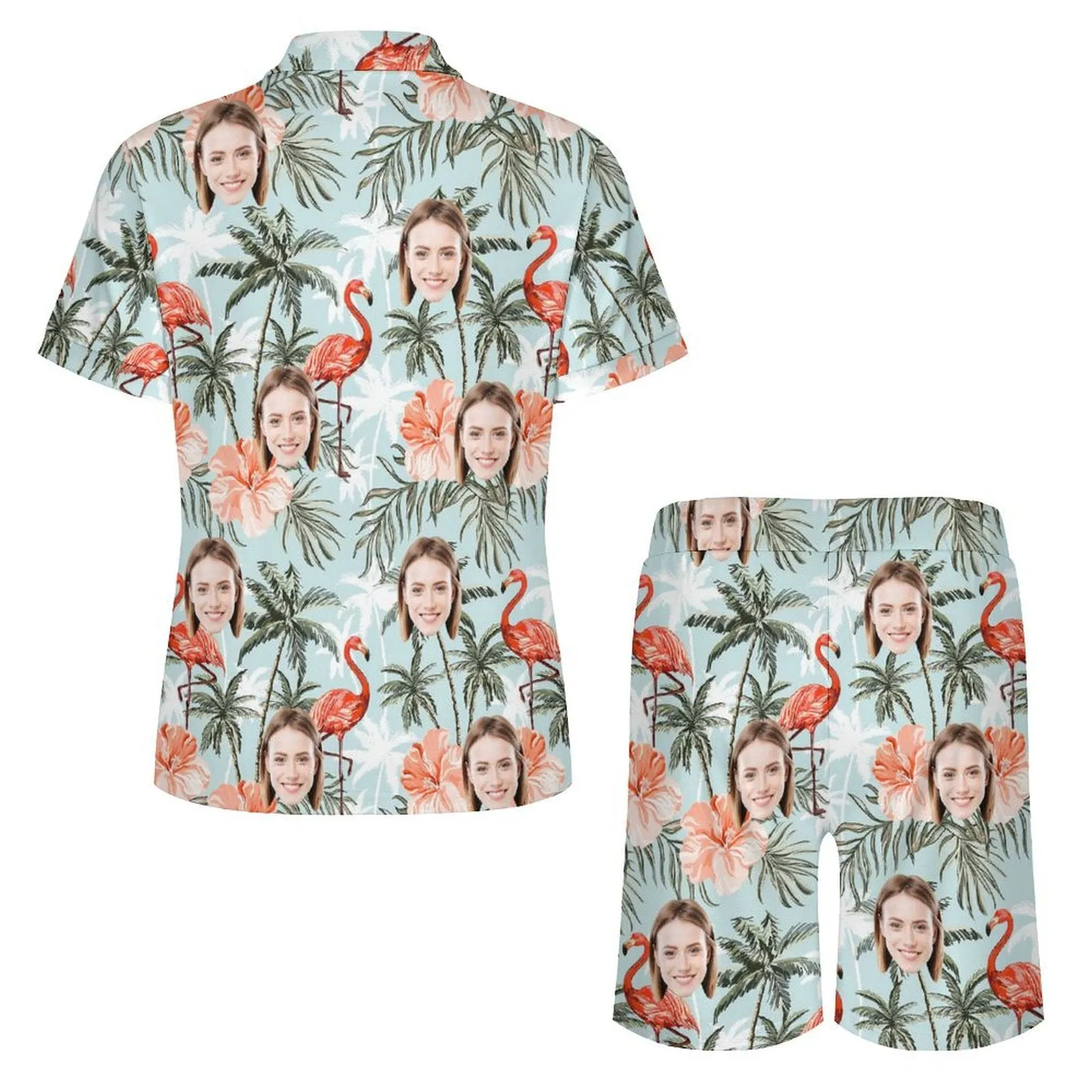 Custom Face Flamingo Men's Polo Shirt and Shorts Set 2 Piece Summer Outfits Fashion Tracksuit Set