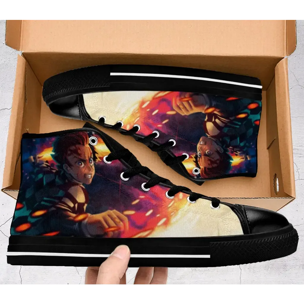 Demon Slayer Kimetsu no Yaiba Sun breath Kagura Shoes High Top Sneakers for Kids and Adults