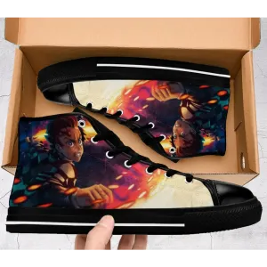 Demon Slayer Kimetsu no Yaiba Sun breath Kagura Shoes High Top Sneakers for Kids and Adults