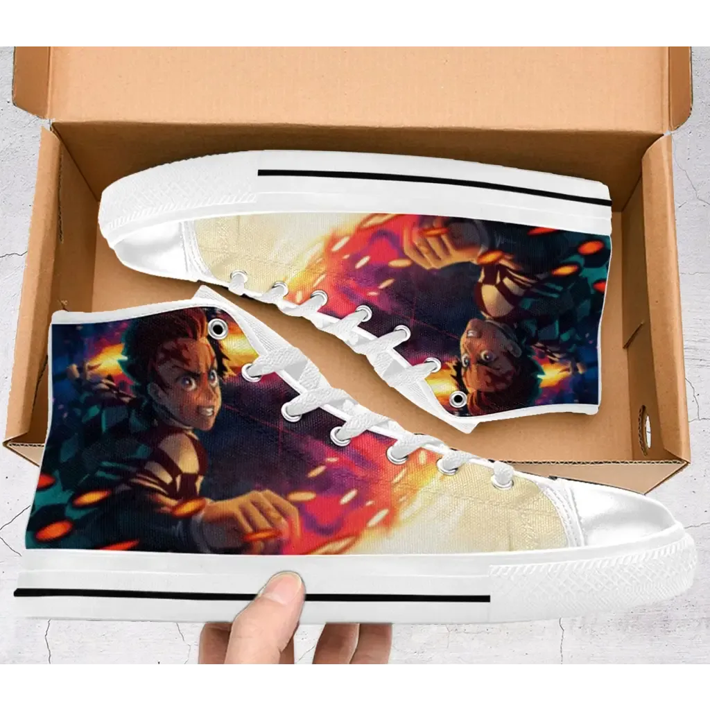 Demon Slayer Kimetsu no Yaiba Sun breath Kagura Shoes High Top Sneakers for Kids and Adults