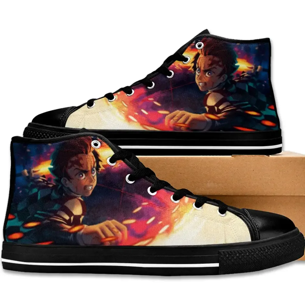 Demon Slayer Kimetsu no Yaiba Sun breath Kagura Shoes High Top Sneakers for Kids and Adults