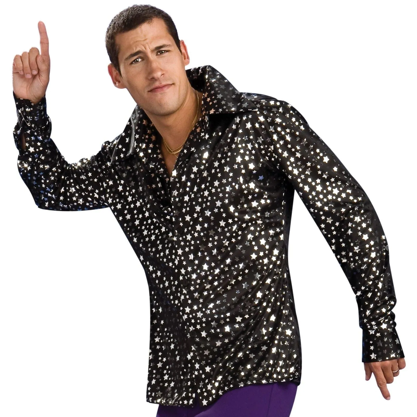 Disco Shirt Black with Silver Stars Costume - Buy Online Only