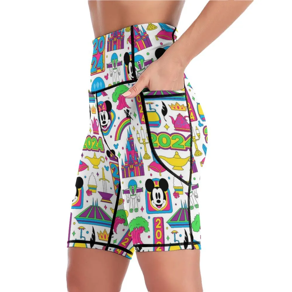 Disney 2024 Women's Knee Length Athletic Yoga Shorts With Pockets