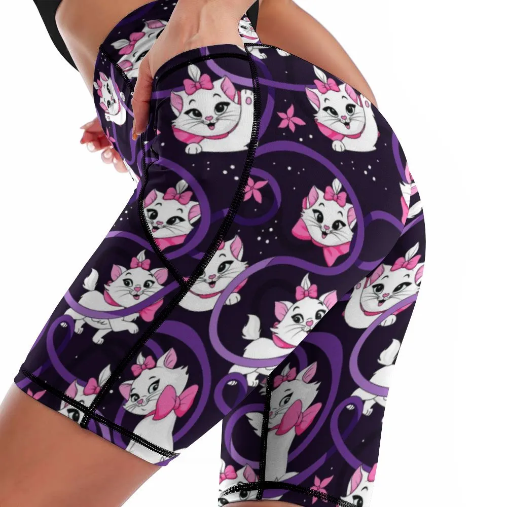 Disney Aristocats Marie Because I'm A Lady Women's Knee Length Athletic Yoga Shorts With Pockets