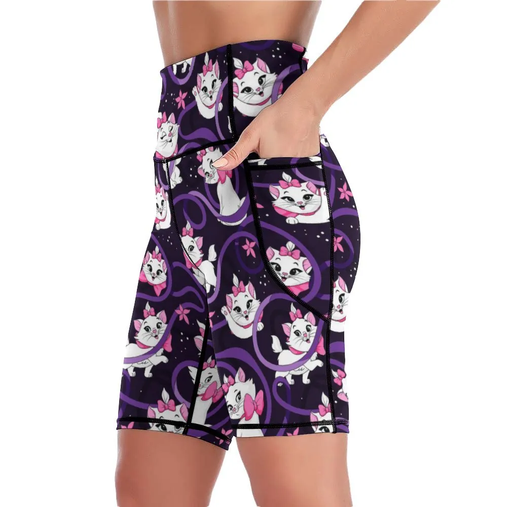 Disney Aristocats Marie Because I'm A Lady Women's Knee Length Athletic Yoga Shorts With Pockets