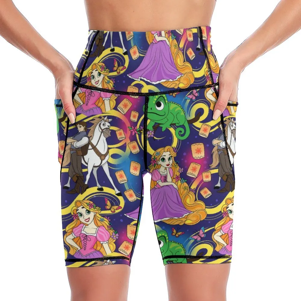 Disney Tangled Rapunzel At Last I See The Light Women's Knee Length Athletic Yoga Shorts With Pockets