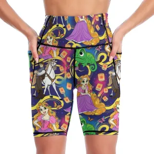 Disney Tangled Rapunzel At Last I See The Light Women's Knee Length Athletic Yoga Shorts With Pockets