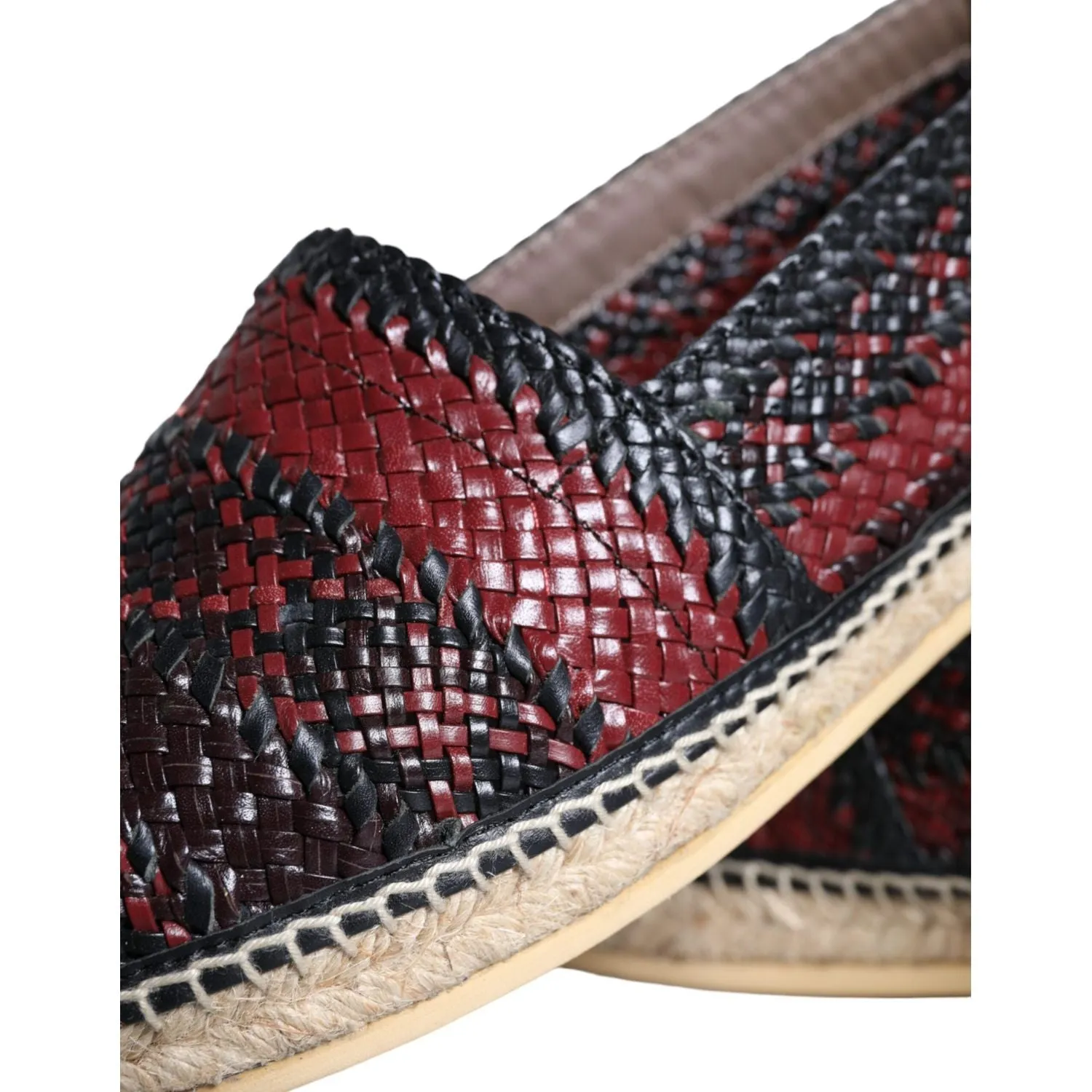 Dolce & Gabbana Black Maroon Woven Leather Buffalo Men Espadrille Shoes