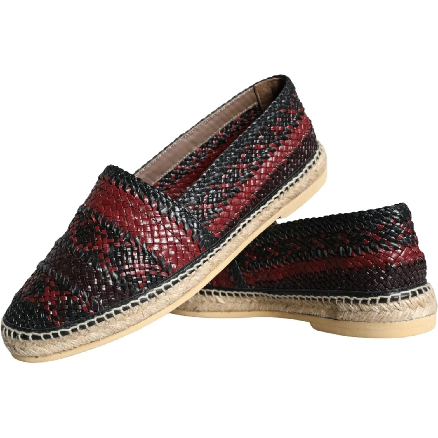 Dolce & Gabbana Black Maroon Woven Leather Buffalo Men Espadrille Shoes