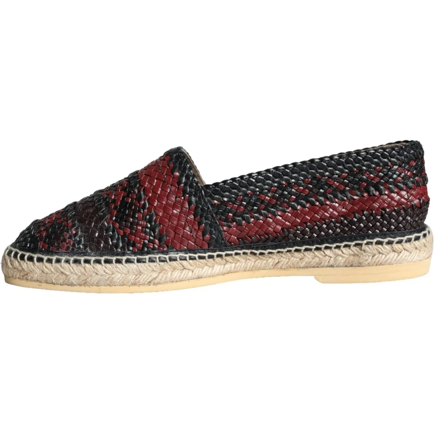 Dolce & Gabbana Black Maroon Woven Leather Buffalo Men Espadrille Shoes