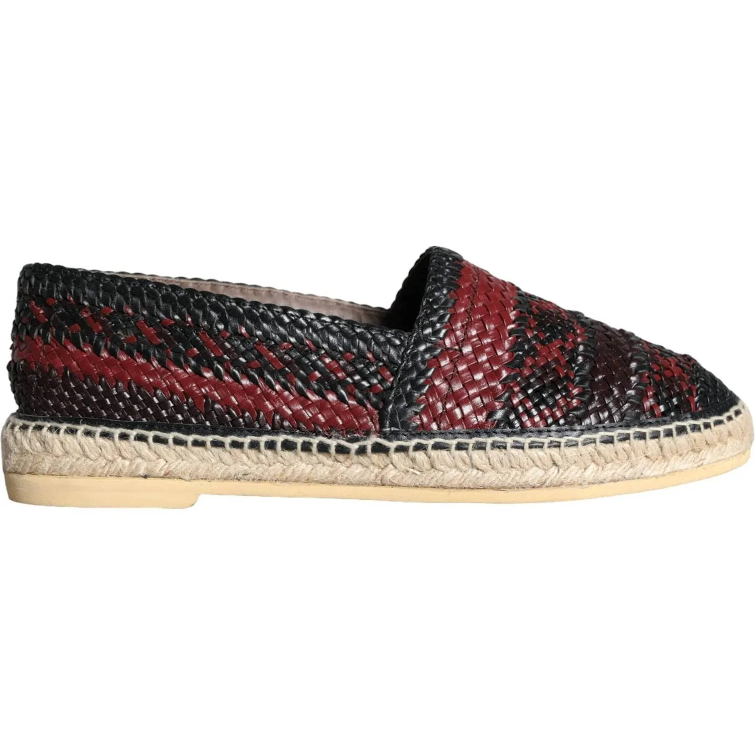 Dolce & Gabbana Black Maroon Woven Leather Buffalo Men Espadrille Shoes