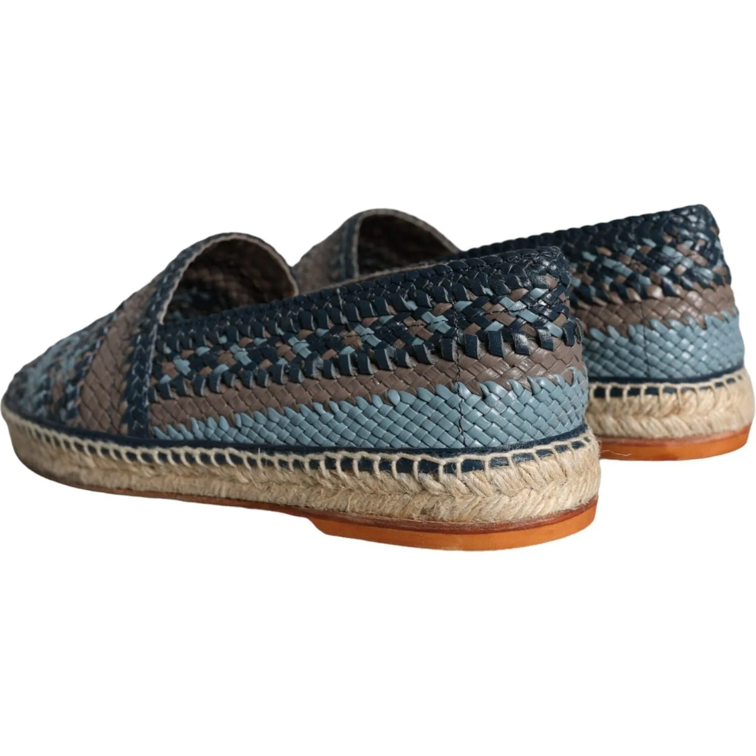 Dolce & Gabbana Blue Gray Woven Leather Buffalo Espadrille Shoes