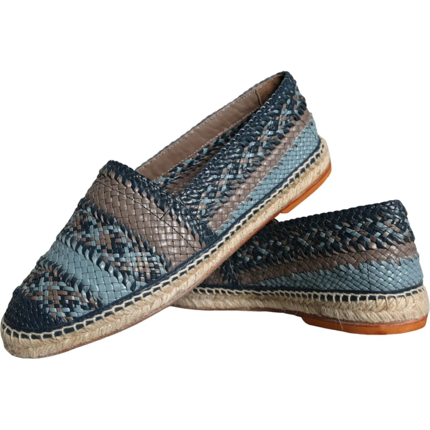 Dolce & Gabbana Blue Gray Woven Leather Buffalo Espadrille Shoes