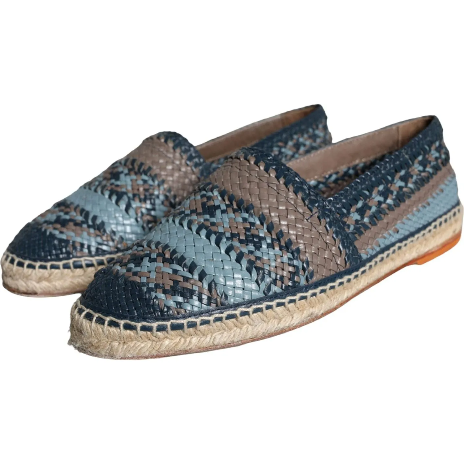 Dolce & Gabbana Blue Gray Woven Leather Buffalo Espadrille Shoes