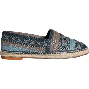 Dolce & Gabbana Blue Gray Woven Leather Buffalo Espadrille Shoes