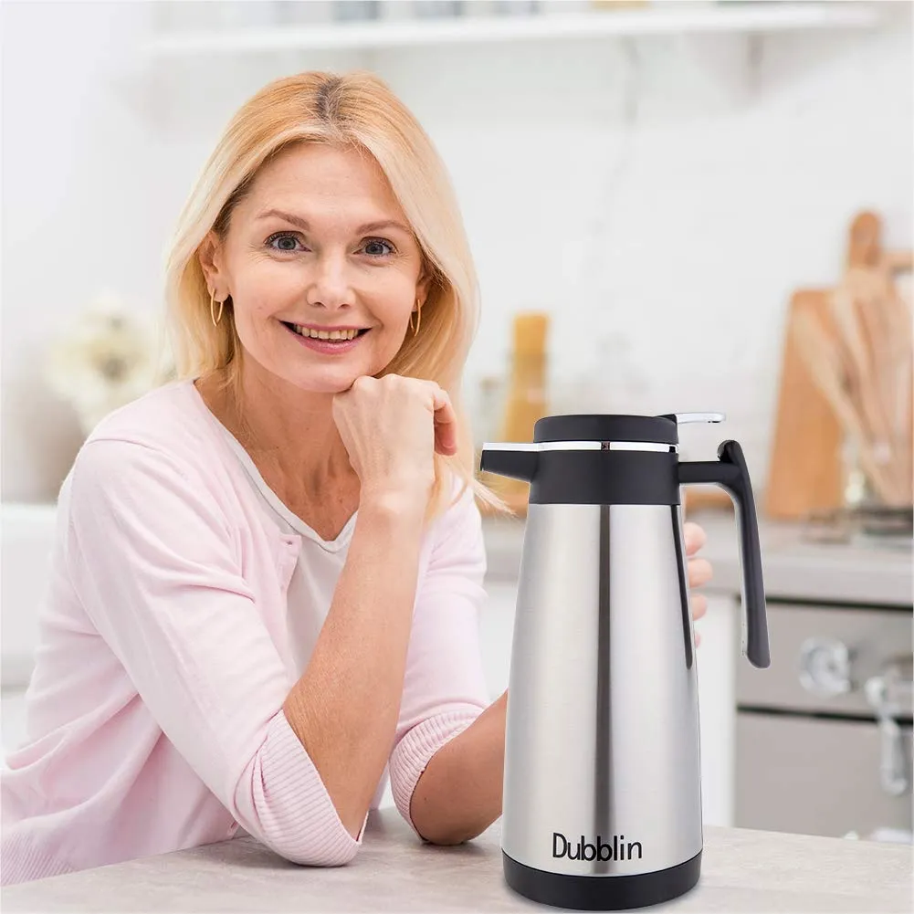 Dubblin Amaze Stainless Steel Kettle Double Wall Vacuum Insulated BPA Free, Thermos Flask Keeps Hot 12 Hours, Cold 12 Hours (Silver 2000 ML)