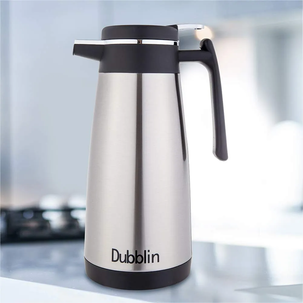 Dubblin Amaze Stainless Steel Kettle Double Wall Vacuum Insulated BPA Free, Thermos Flask Keeps Hot 12 Hours, Cold 12 Hours (Silver 2000 ML)