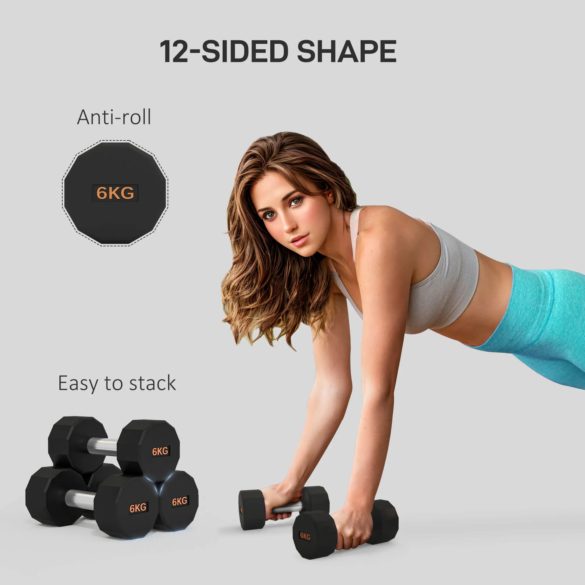 Dumbbells Weights Set with 12-Sided Shape and Non-Slip Grip, 2 x 6kg