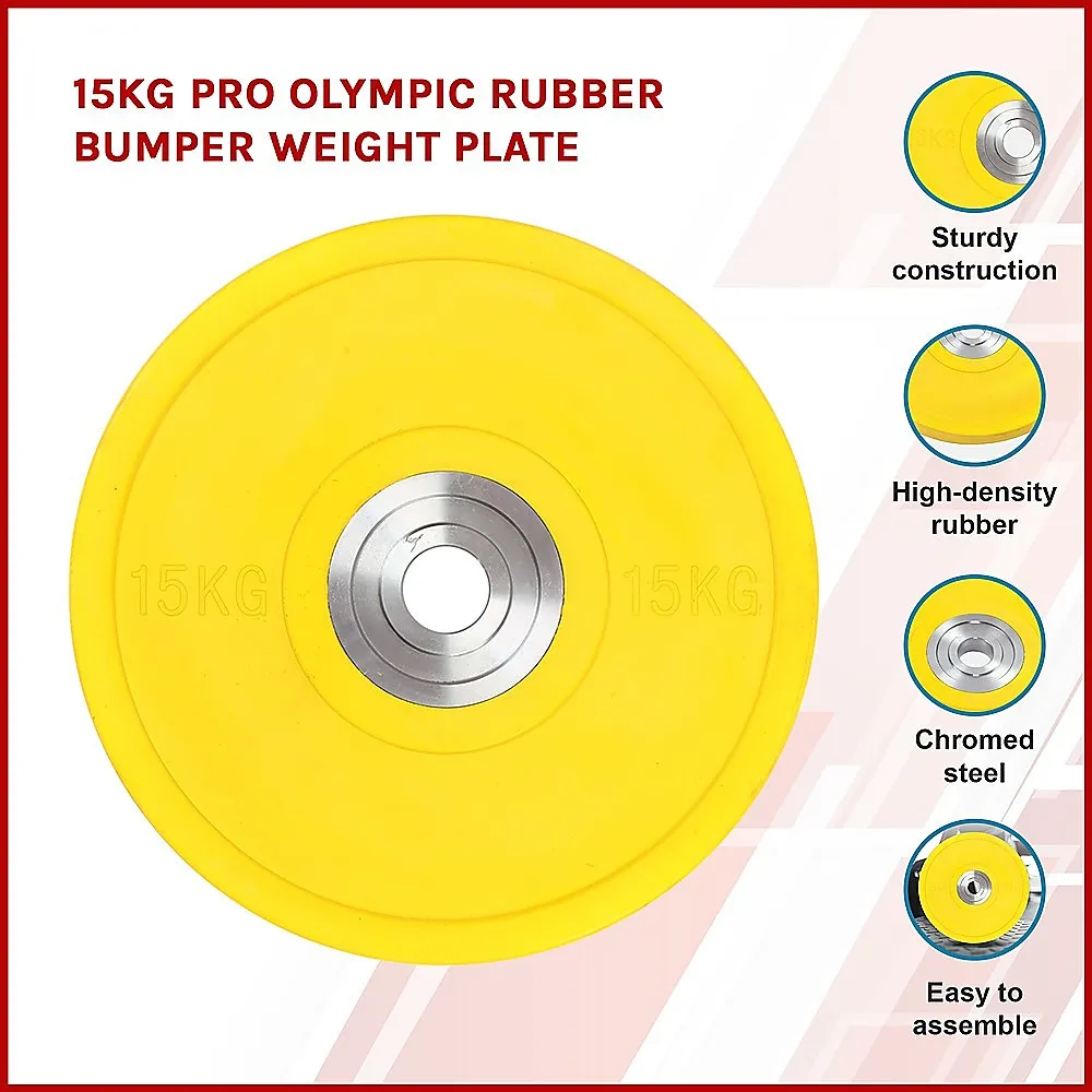 Durable 15KG Yellow PRO Olympic Rubber Bumper Weight Plate