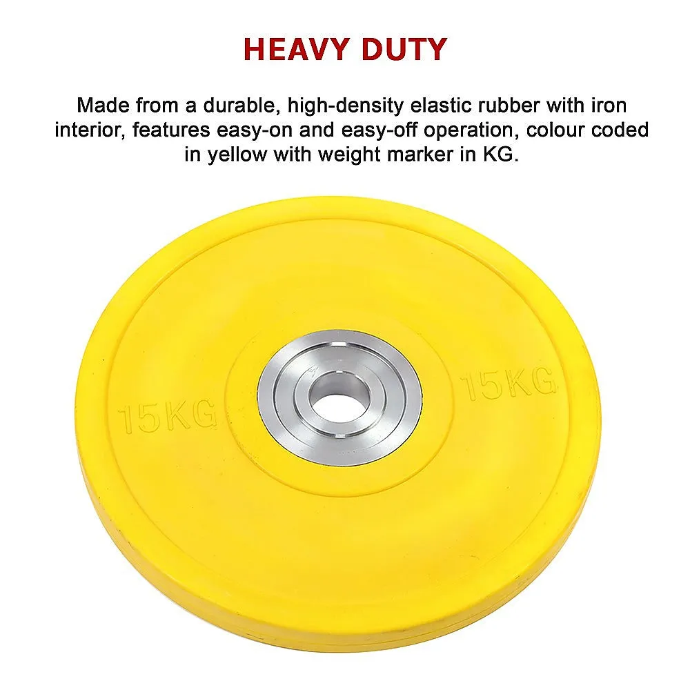 Durable 15KG Yellow PRO Olympic Rubber Bumper Weight Plate