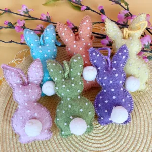 Easter Bunny Ornaments, Embroidered Dot 6 Pack