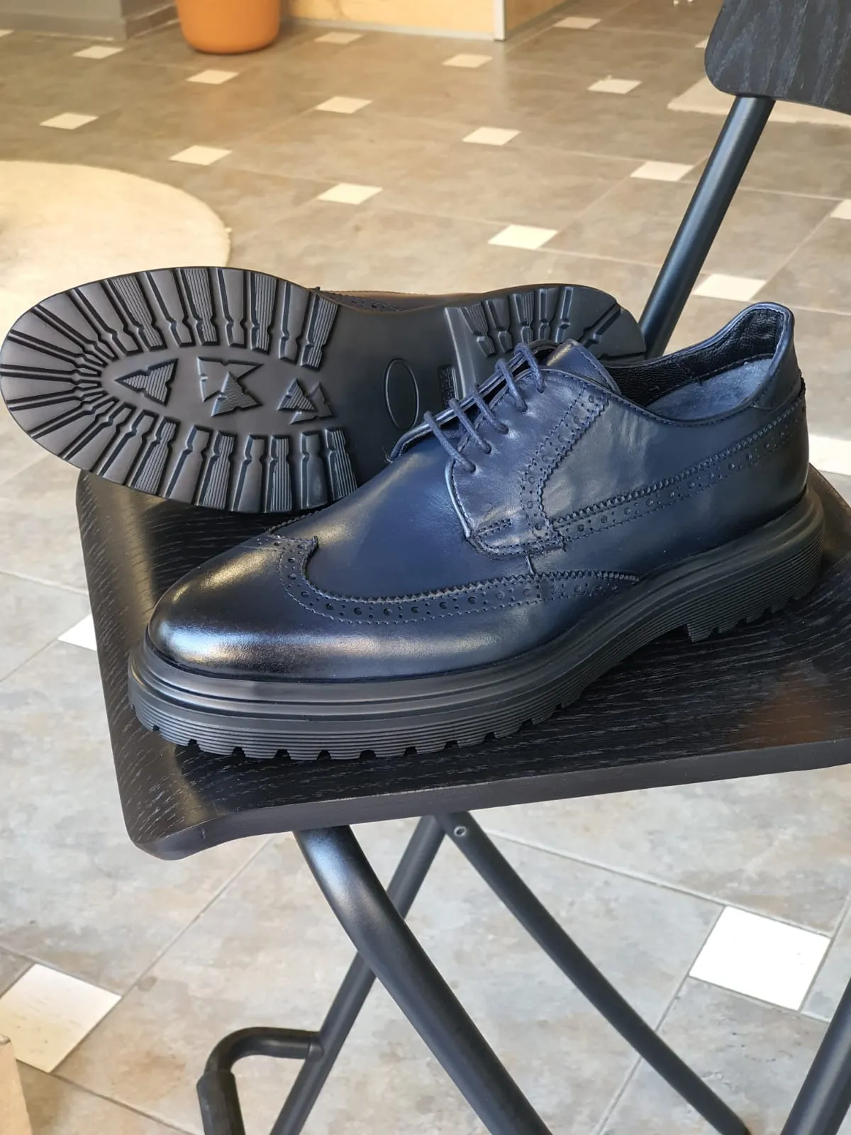 Erie Sardinelli Eva Sole Navy Blue Leather Shoes