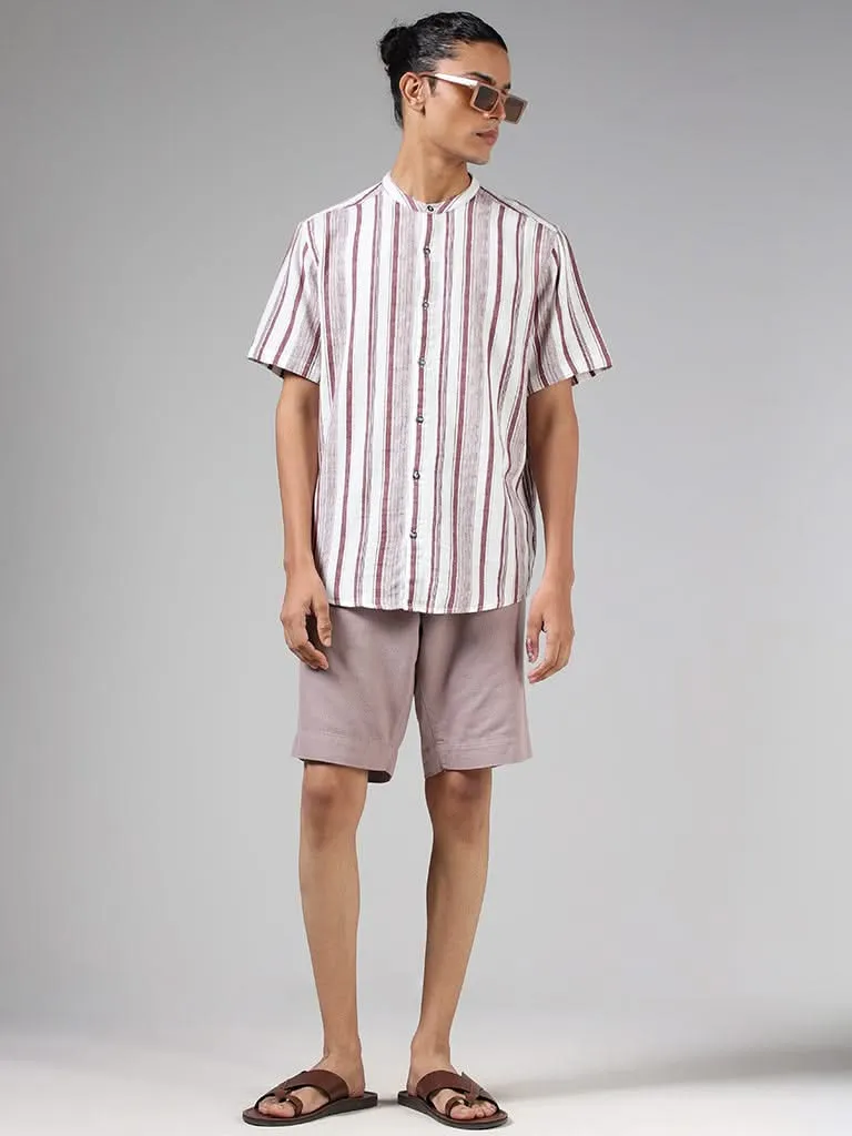 ETA Maroon & White Striped Cotton Resort-Fit Shirt